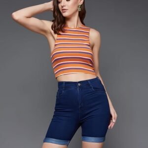 Miss Chase Women's Skinny High Rise Clean Look Regular Length Stretchable Denim Shorts